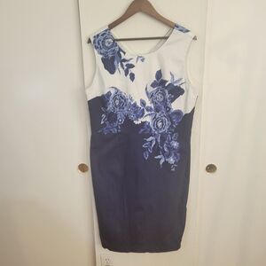 Yulinge Sleeveless Lined Elegant Blue and White Floral Dress